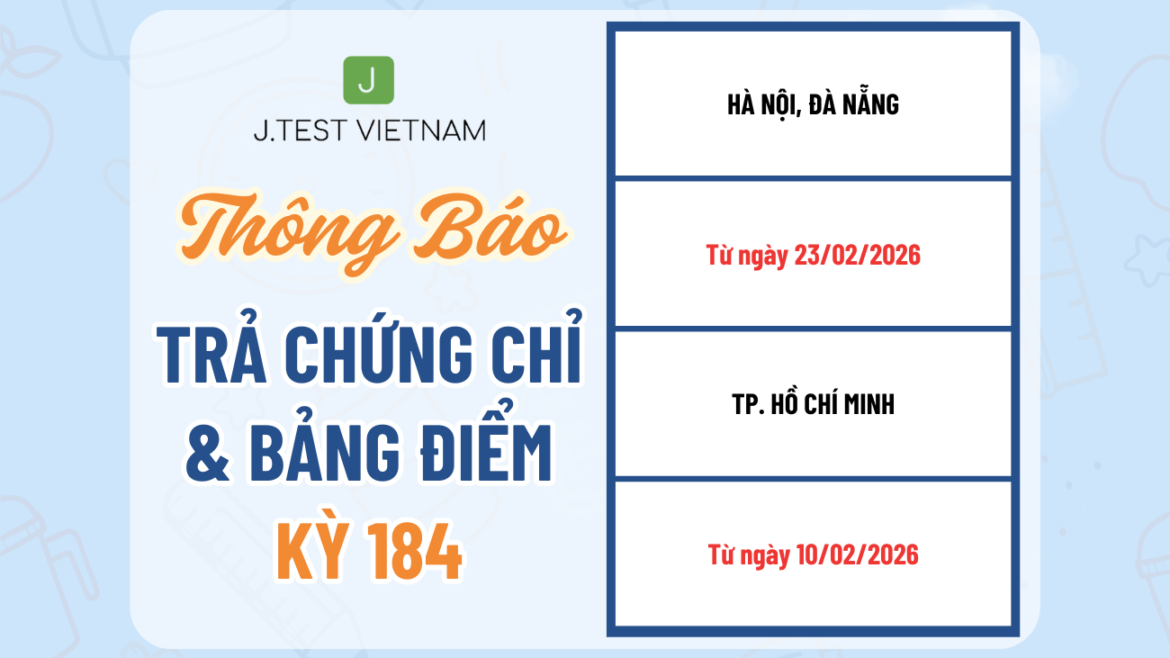 THÔNG BÁO LỊCH TRẢ CHỨNG CHỈ KỲ THI J.TEST SỐ 184 VÀ LỊCH NGHỈ TẾT NGUYÊN ĐÁN 2026