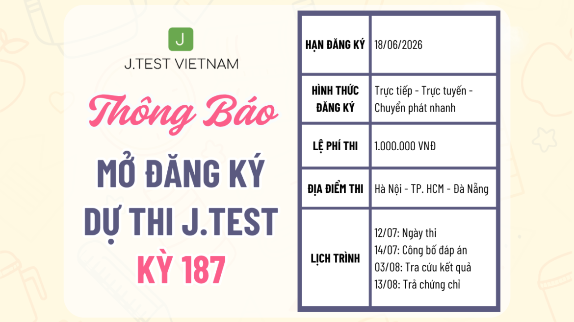 THÔNG BÁO MỞ ĐĂNG KÝ KỲ THI J.TEST SỐ 187