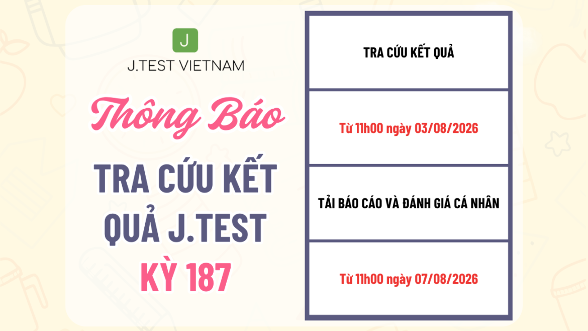 THÔNG BÁO TRA CỨU KẾT QUẢ KỲ THI J.TEST SỐ 187