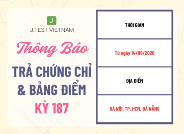 THÔNG BÁO LỊCH TRẢ CHỨNG CHỈ KỲ THI J.TEST SỐ 187