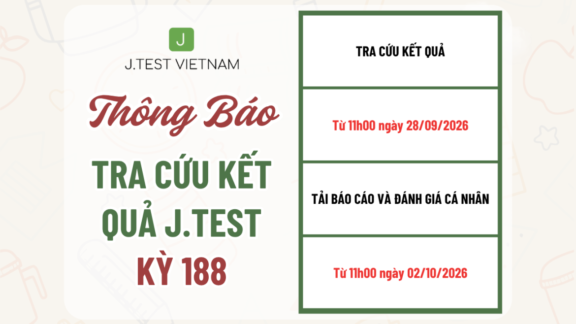 THÔNG BÁO TRA CỨU KẾT QUẢ KỲ THI J.TEST SỐ 188